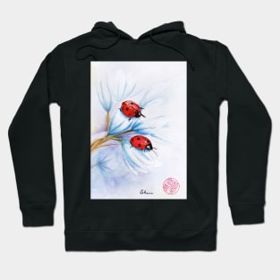 "companions"  ladybugs mixed media painting - watercolor, ink, colored pencil Hoodie